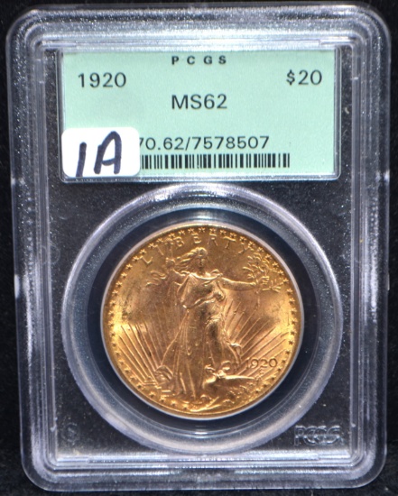 SCARCE 1920 SAINT GAUDENS $20 GOLD COIN PCGS MS62