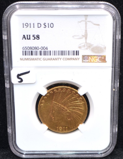 "VERY RARE" 1911-D $10 INDIAN GOLD COIN - NGC AU58