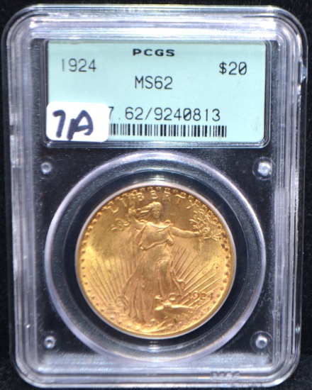 SCARCE 1924 SAINT GAUDENS $20 GOLD COIN PCGS MS62