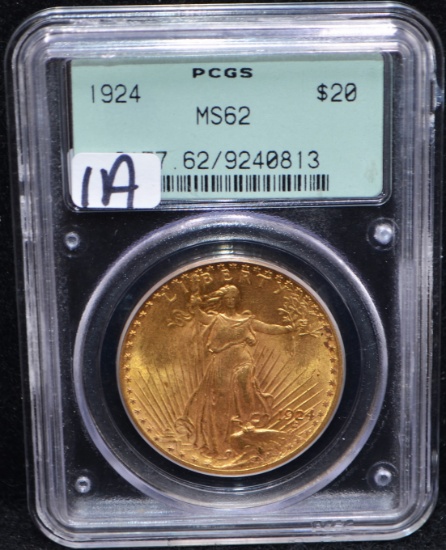 1924 $20 SAINT GAUDENS GOLD COIN PCGS MS62
