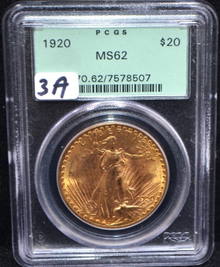 1920 $20 SAINT GAUDENS GOLD COIN - PCGS MS62