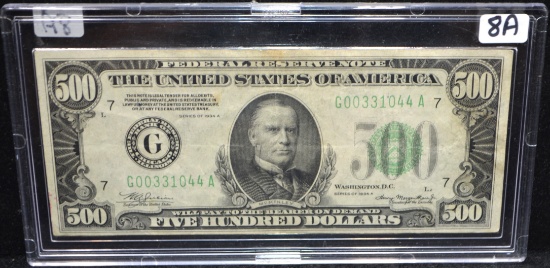 RARE $500 FEDERAL RESERVE NOTE - SERIES 1934 A