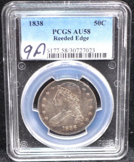 1838 CAPPED BUST HALF DOLLAR - PCGS AU58 REEDED