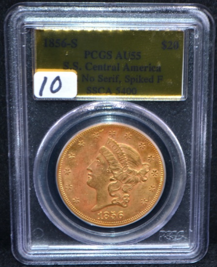 1856-S S.S. CENTRAL AMERICA $20 GOLD PCGS AU55