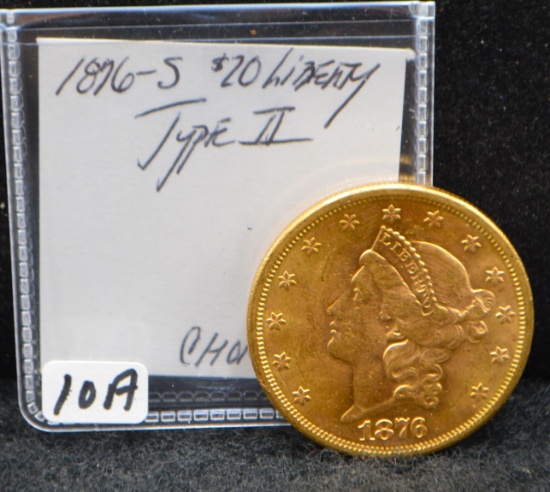 1876-S TYPE II $20 SAINT GAUDENS GOLD COIN