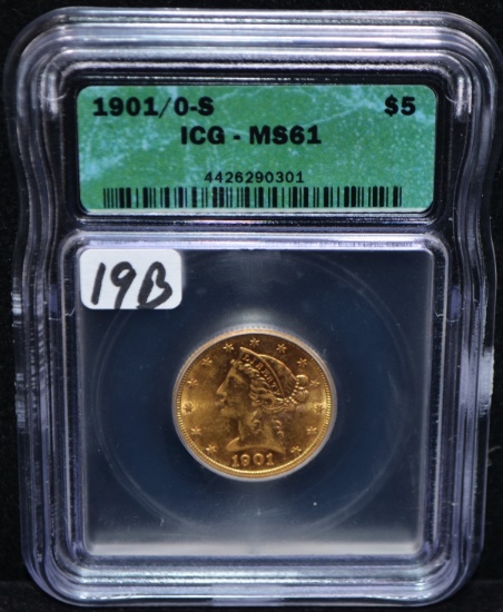 1901-0/S $5 LIBERTY GOLD COIN - ICG MS61