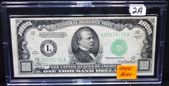 SPECTACULAR $1000 FEDERAL RESERVE NOTE 1934-A
