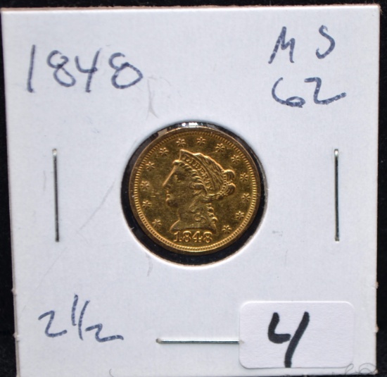 HIGH GRADE EARLY 1848 $2 1/2 LIBERTY GOLD COIN