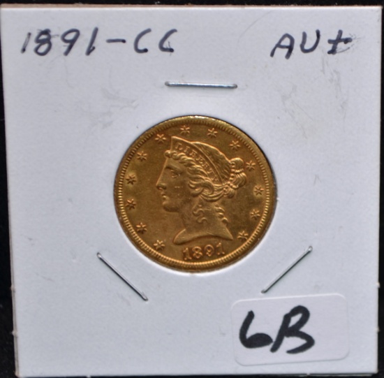 1891-CC $5 LIBERTY HEAD GOLD COIN
