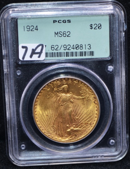 1924 $20 SAINT GAUDENS GOLD COIN - PCGS MS62