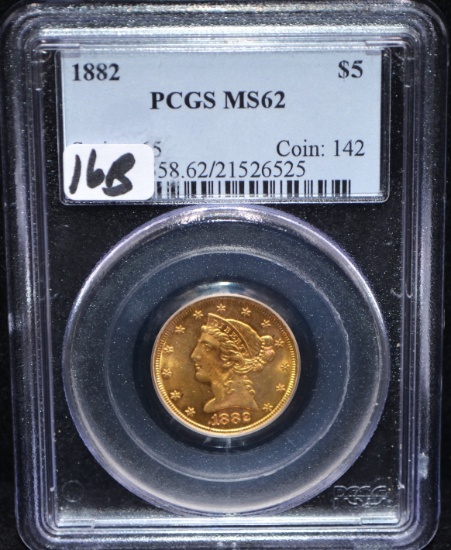 1882 $5 LIBERTY HEAD GOLD COIN - PCGS MS62