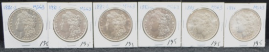 6 HIGH GRADE MORGAN DOLLARS FROM LARGE COLLECTION