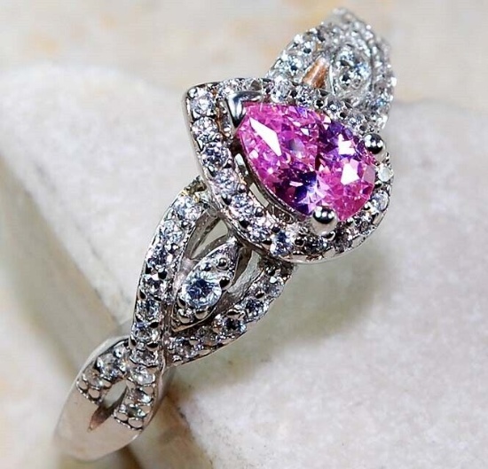 1 CT PINK SAPPHIRE & TOPAZ STERLING SILVER RING