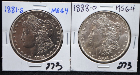 1881-S & 1888-0 MORGANS FROM LARGE COLLECTION