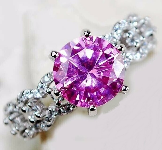 3 CT PINK SAPPHIRE & WHITE TOPAZ STERLING RING