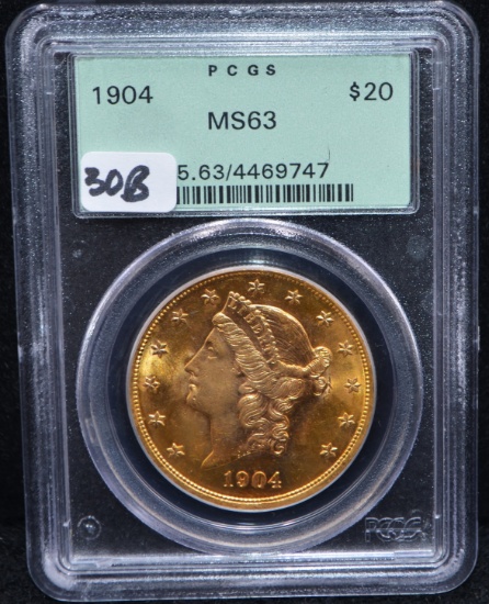 1904 $20 LIBERTY HEAD GOLD COIN - PCGS MS63