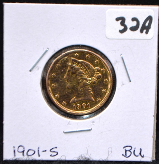 HIGH GRADE 1901-S $5 LIBERTY HEAD GOLD COIN