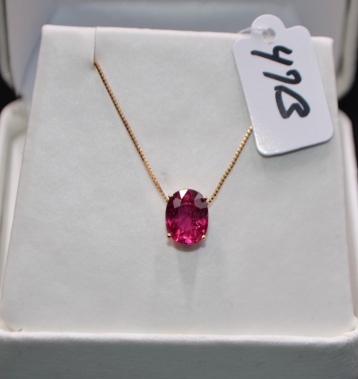 LADIES 3.15 CT RUBY 14K YELLOW GOLD NECKLACE