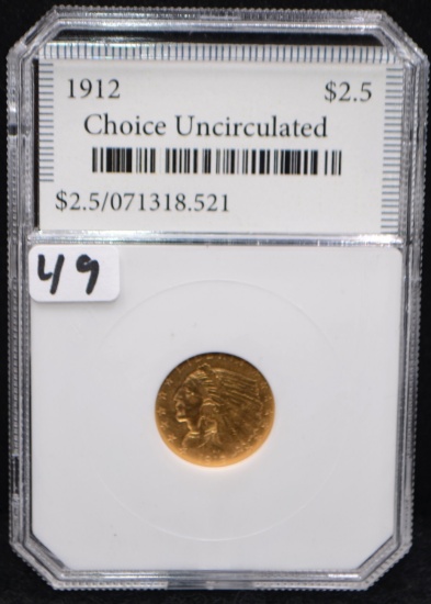 HIGH GRADE 1912 $2 1/2 INDIAN HEAD GOLD COIN