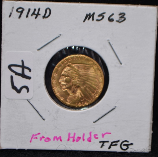 RARE 1914-D $2 1/2 INDIAN HEAD GOLD COIN
