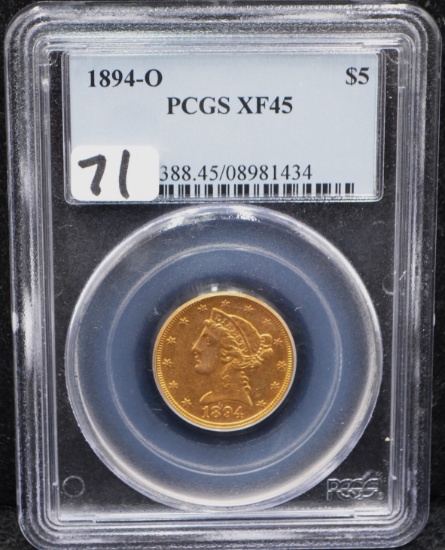 1894-0 $5 LIBERTY HEAD GOLD COIN - PCGS XF45