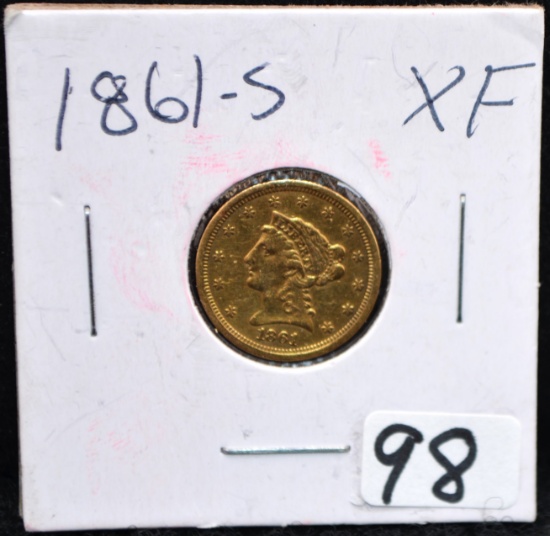 RARE 1861-S $2 1/2 LIBERTY HEAD GOLD COIN