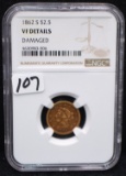 1862-S $2 1/2 LIBERTY GOLD COIN - NGC VF (DETAILS)