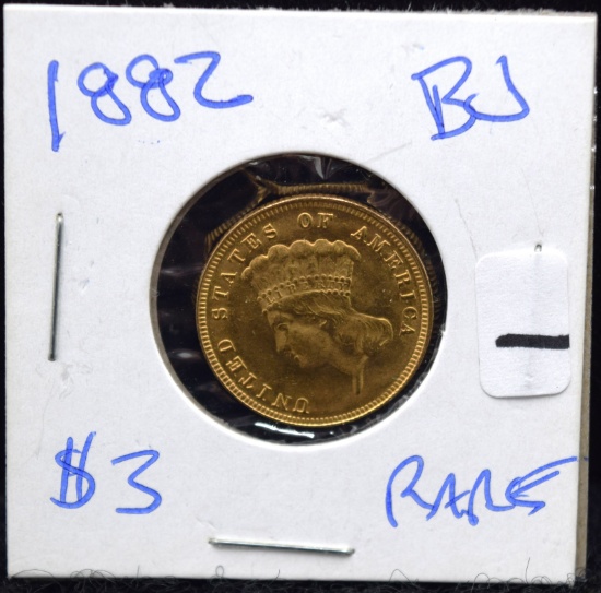 RARE HIGH GRADE 1882 $3 PRINCESS GOLD COIN