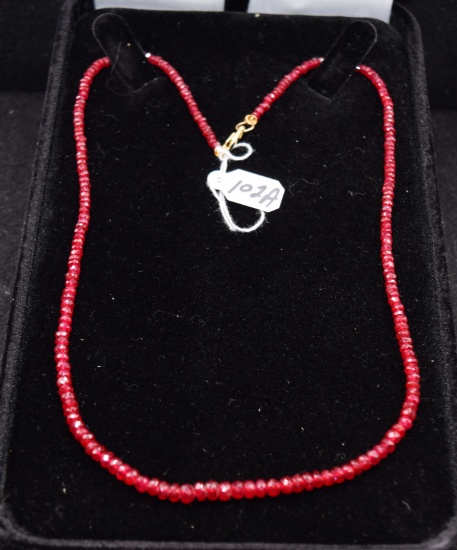 LADIES 14K YELLOW GOLD RUBY BEAD 18 INCH NECKLACE