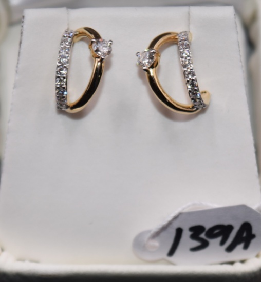 PAIR OF 14K YELLOW GOLD DIAMOND HOOP EARRINGS