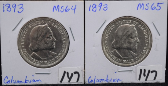 (2) HIGH GRADE 1893 COLUMBIAN COMM HALF DOLLARS