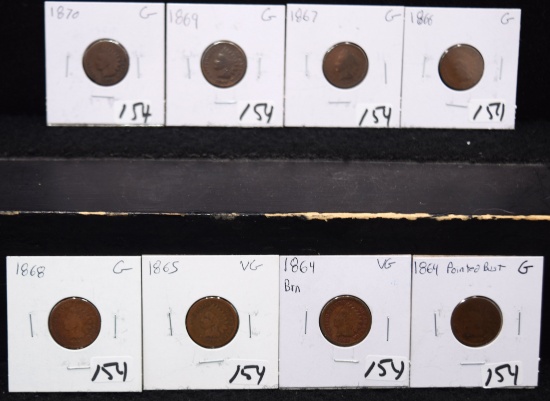 8 MIXED DATES BRONZE INDIAN HEAD PENNIES