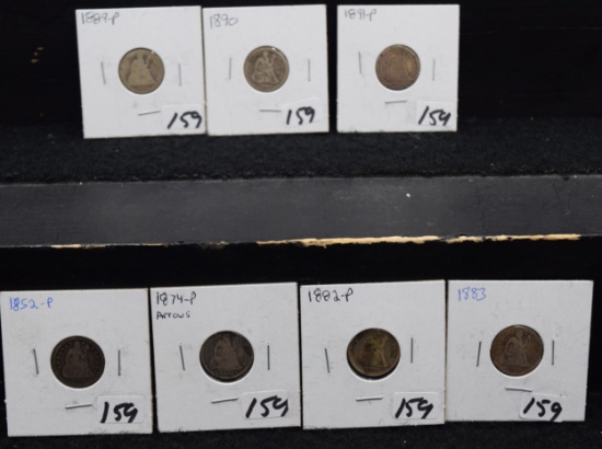 7 MIXED DATE SEATED LIBERTY DIMES