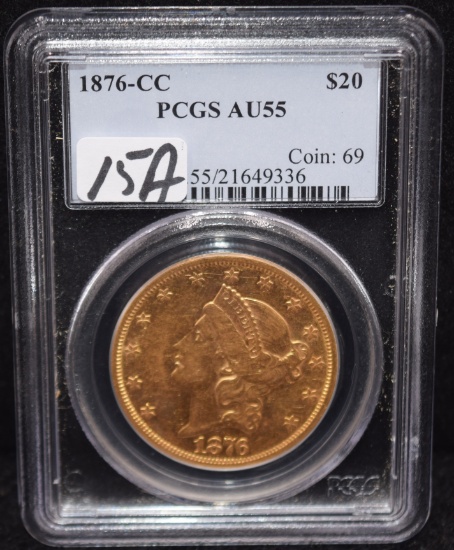 RARE 1876-CC TYPE 2 LIBERTY GOLD COIN - PCGS AU55