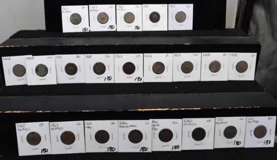 22 MIXED DATE SHIELD NICKELS