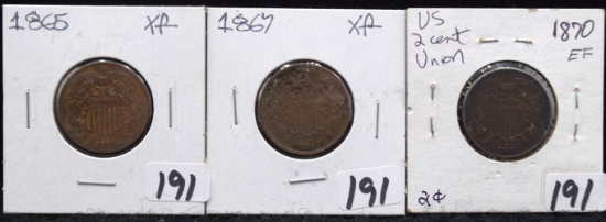 1865, 1867, 1870 TWO CENTS
