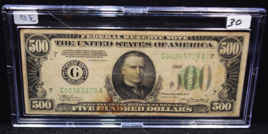 SCARCE $500 FEDERAL RESERVE NOTE SERIES 1934 A