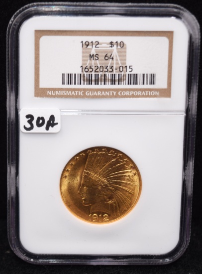 BETTER DATE $10 1912 INDIAN GOLD COIN NGC MS64