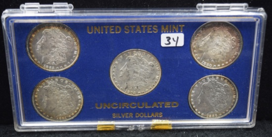 5 CHOICE UNC MORGAN DOLLAR SET