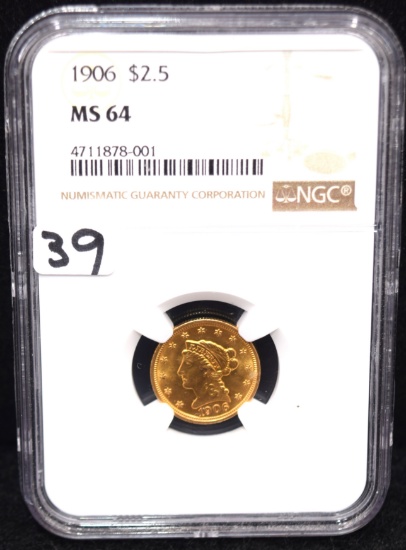 1906 $2 1/2 LIBERTY GOLD COIN - NGC MS64