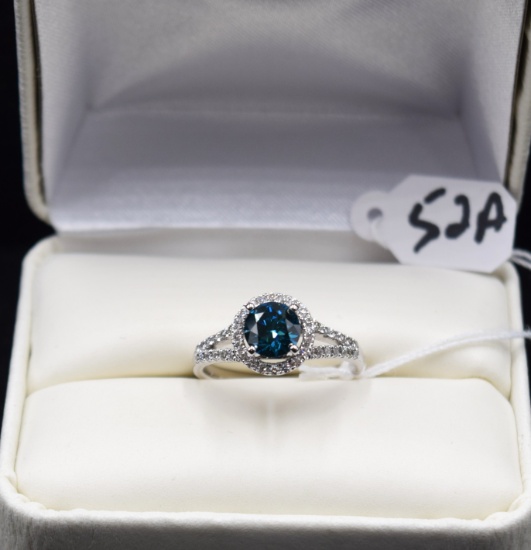 LADIES FANCY BLUE DIAMOND 18K WHITE GOLD RING