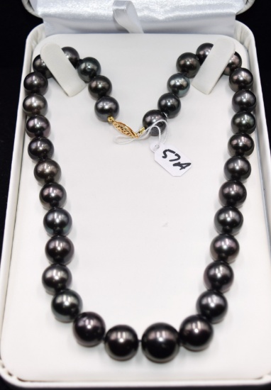 BEAUTIFUL BLACK TAHITIAN PEARL 14K NECKLACE