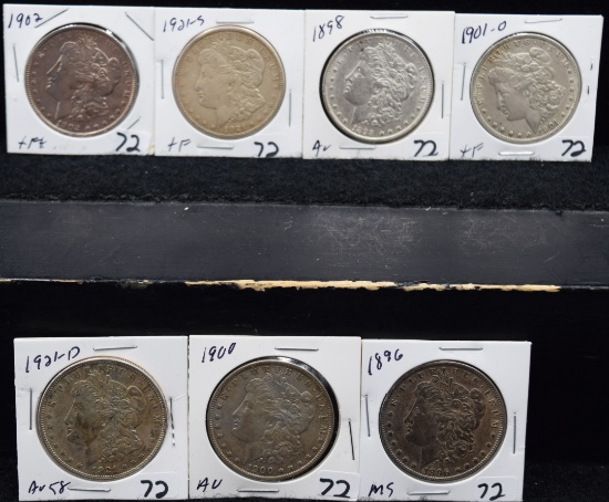 7 MIXED DATES & MINTS MORGAN DOLLARS