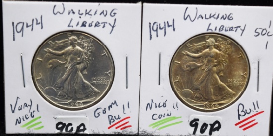 2 HIGH GRADE 1944 WALKING LIBERTY HALF DOLLARS