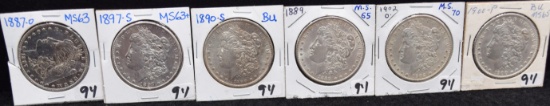 6 HIGH GRADE PRE 1904 MORGAN DOLLARS
