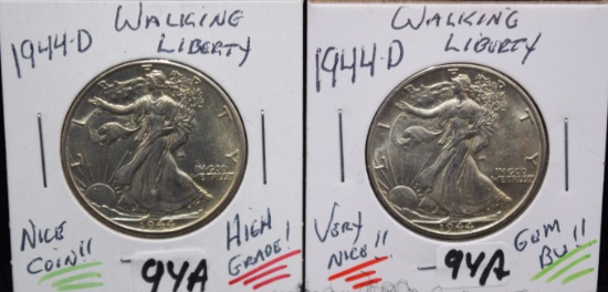 2 HIGH GRADE 1944-D WALKING LIBERTY HALF DOLLARS