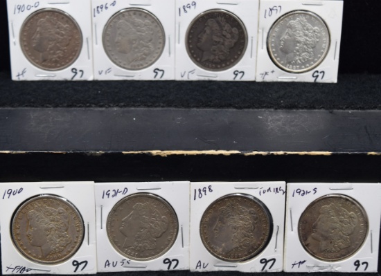 8 MIXED DATES & MINTS MORGAN DOLLARS