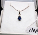 14K WHITE GOLD SAPPHIRE & DIAMOND PENDANT