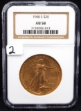 RARE 1908-S $20 SAINT GAUDENS GOLD COIN - NGC AU58