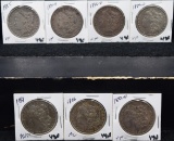 7 MIXED DATE & MINT MORGAN DOLLARS